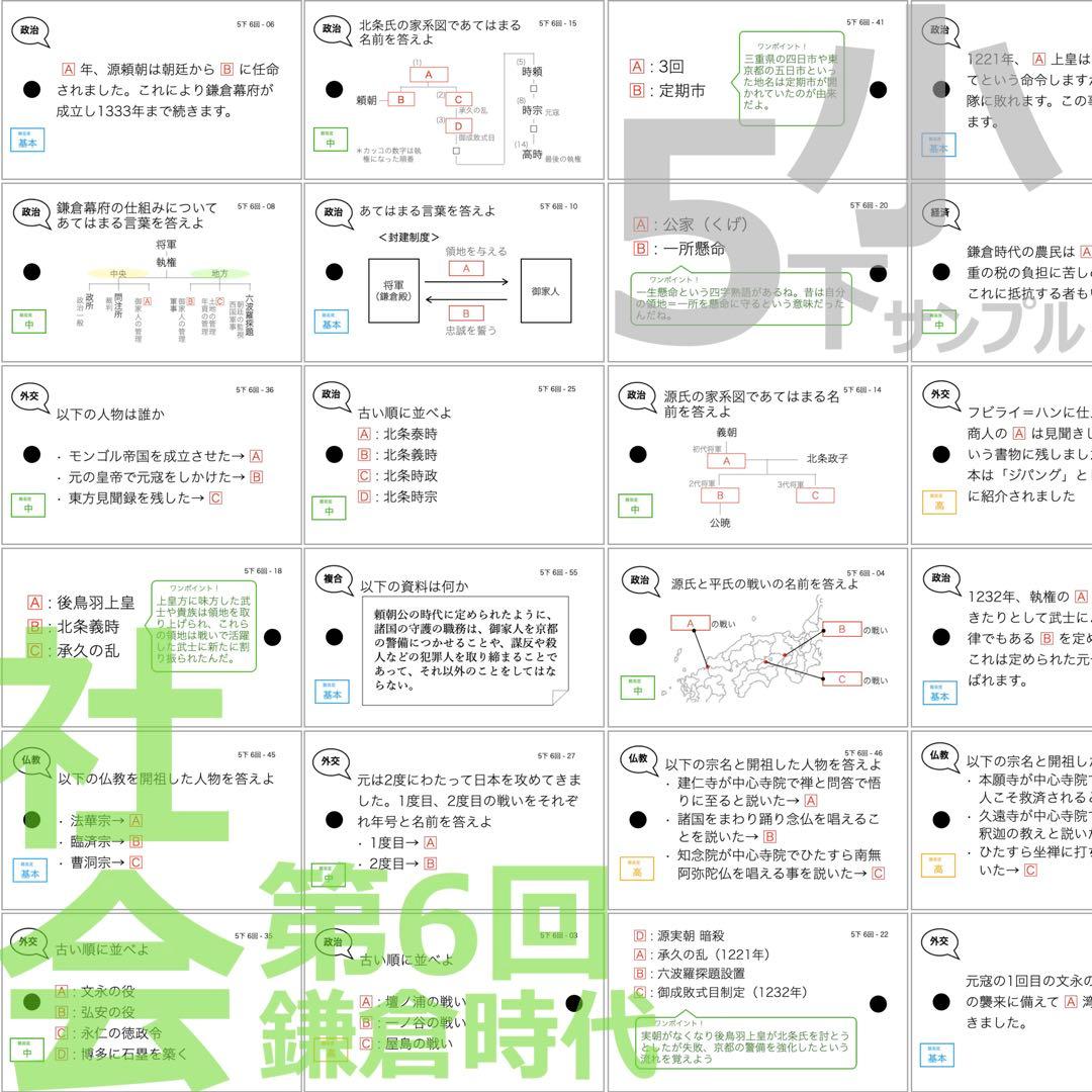 中学受験 暗記カード【5年下 社会・理科6-9回】 予習シリーズ 組み分け対策