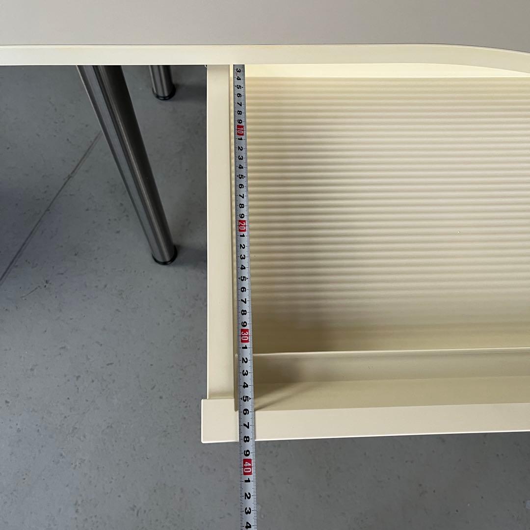 直接引取価格】PLUS パソコンデスク ブーメランデスク 鍵付き引出し 白