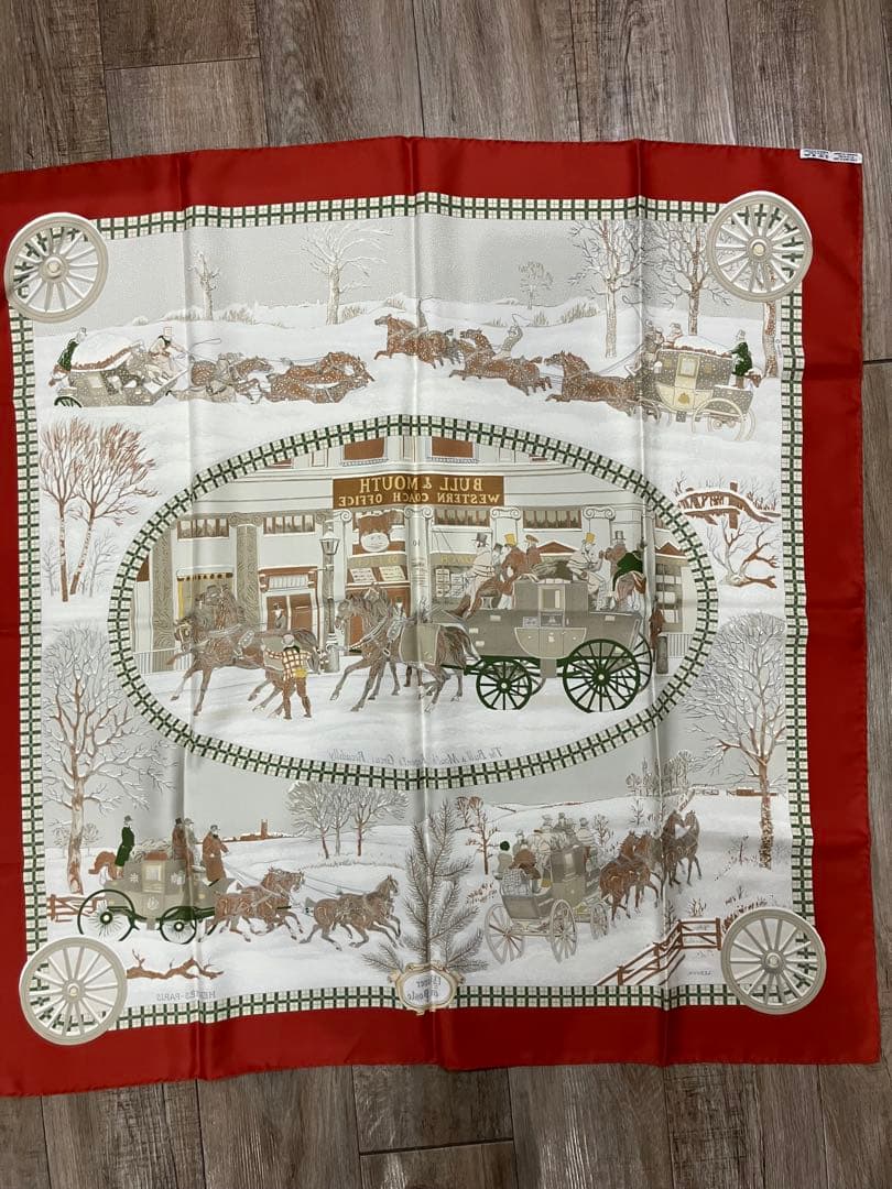 11s31 HERMES エルメス スカーフ カレ 90 シルク 冬の郵便馬車