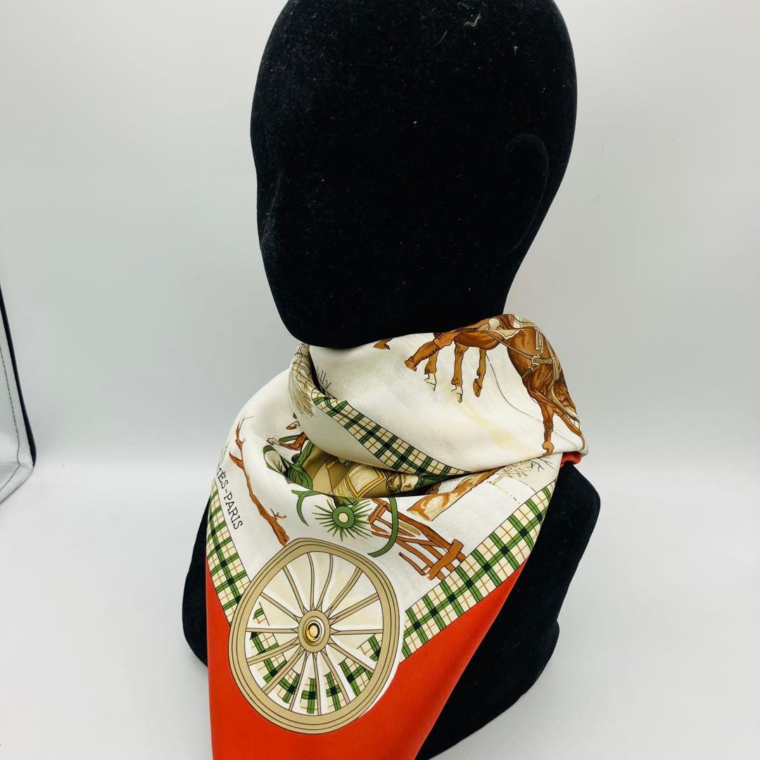 11s31 HERMES エルメス スカーフ カレ 90 シルク 冬の郵便馬車