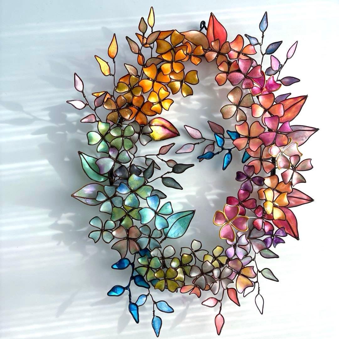 一点物　大きなアンティーク調フラワーリース　ワイヤークラフト　ディップアート