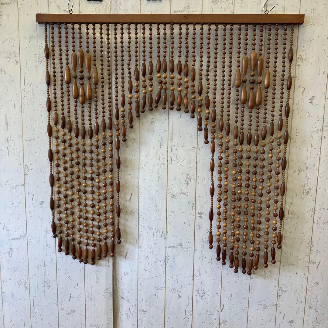 昭和レトロ アジアン アーチ型 木製 ウッドビーズ のれん 暖簾 玉簾 暖