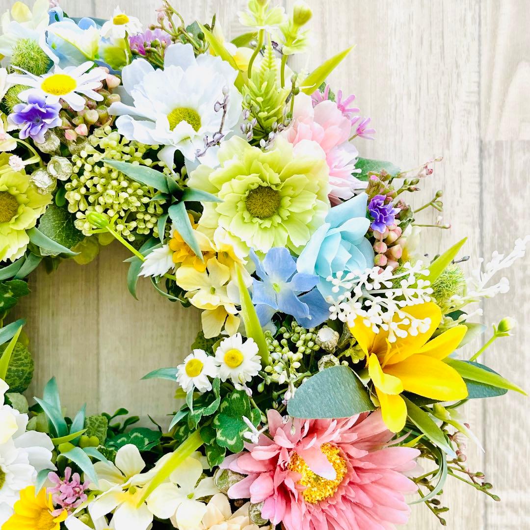春リース イースター フラワーリース マーガレット 春まち パステル 玄関リース