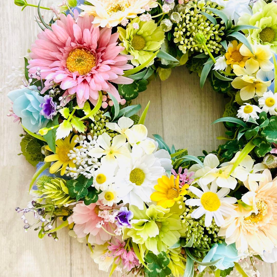 春リース イースター フラワーリース マーガレット 春まち パステル 玄関リース