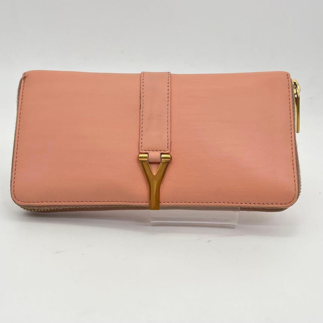 サンローラン 長財布 ラウンドファスナー Yライン ピンクベージュ 付属品完備