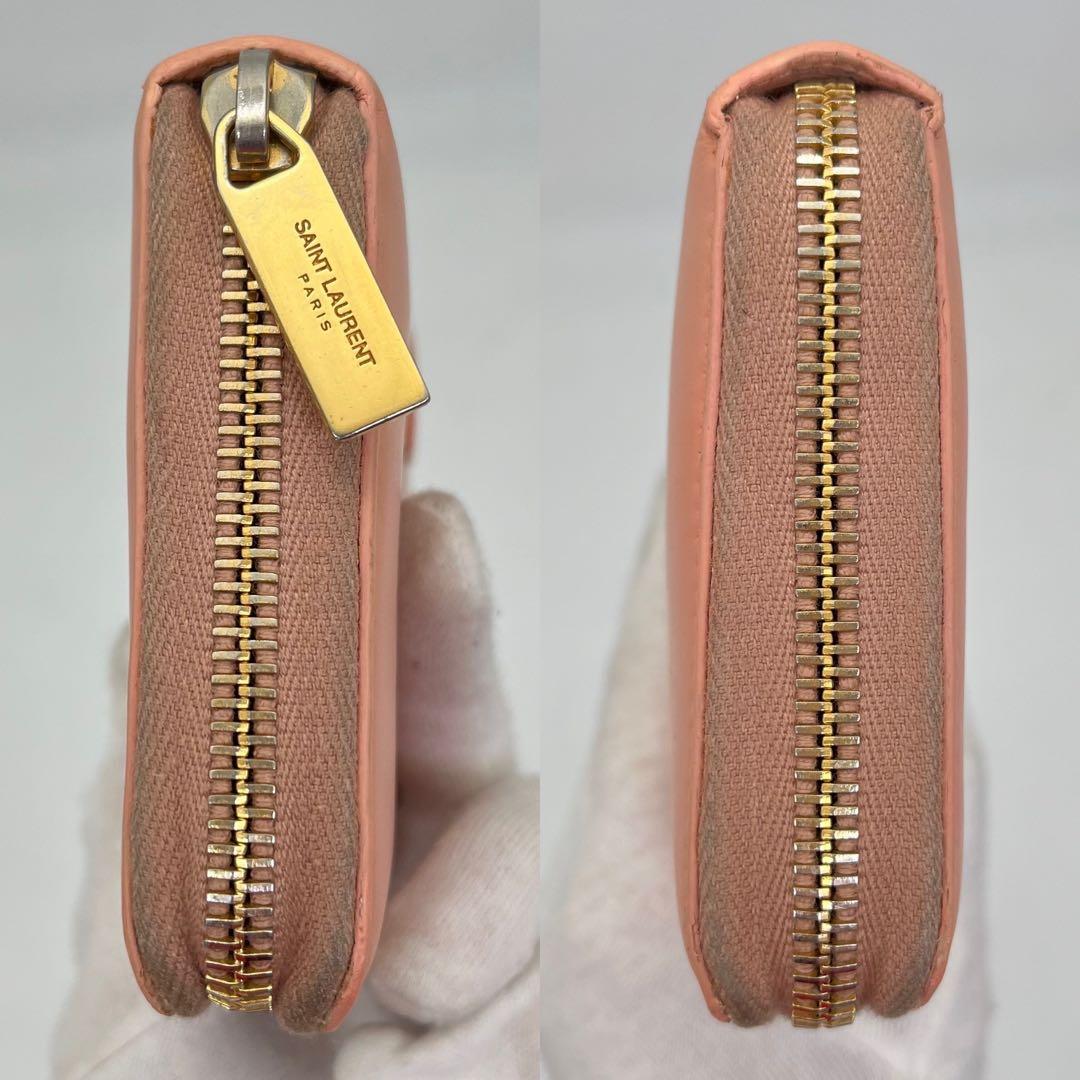 サンローラン 長財布 ラウンドファスナー Yライン ピンクベージュ 付属品完備