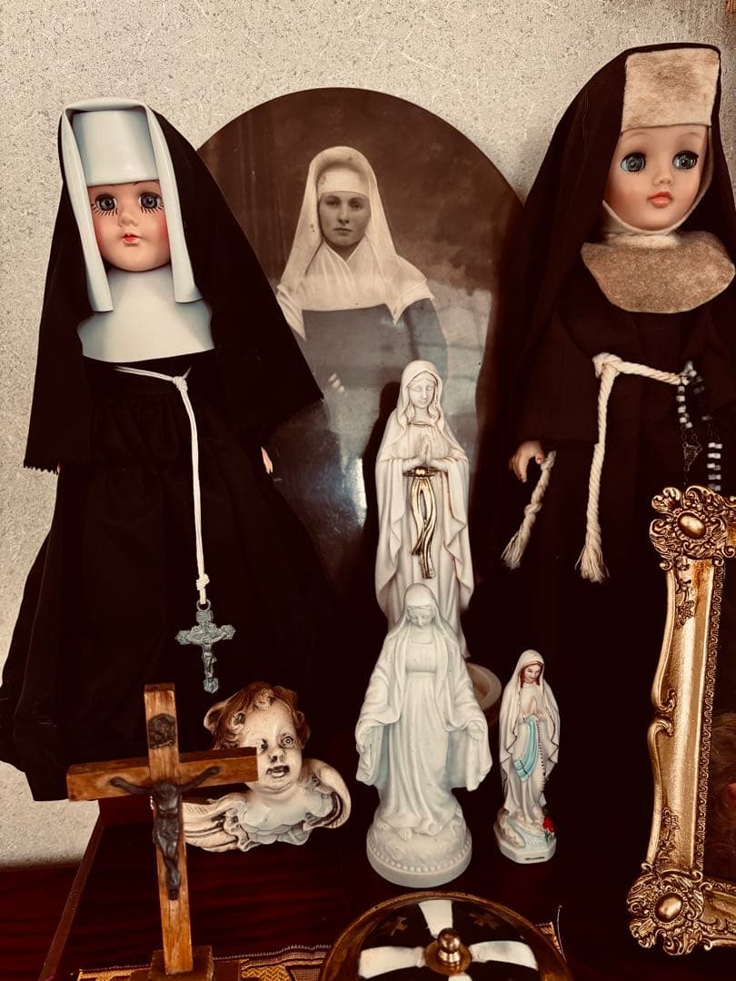 7月4日まで　希少　フランス　修道女　アンティーク　ドール　人形　スタンド付き