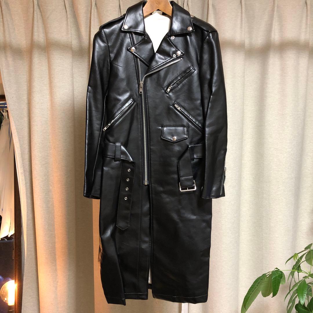 レア ブラックコムデギャルソン ロングライダース フェイクレザー