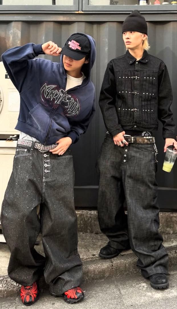 Bevisブリングブリング キラキラ バギージーンズ（ブラック）W32