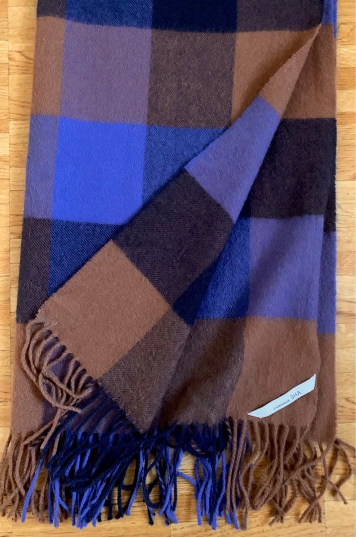 PLSTプラステカシミア100％ 大判ストール マフラー チェック柄