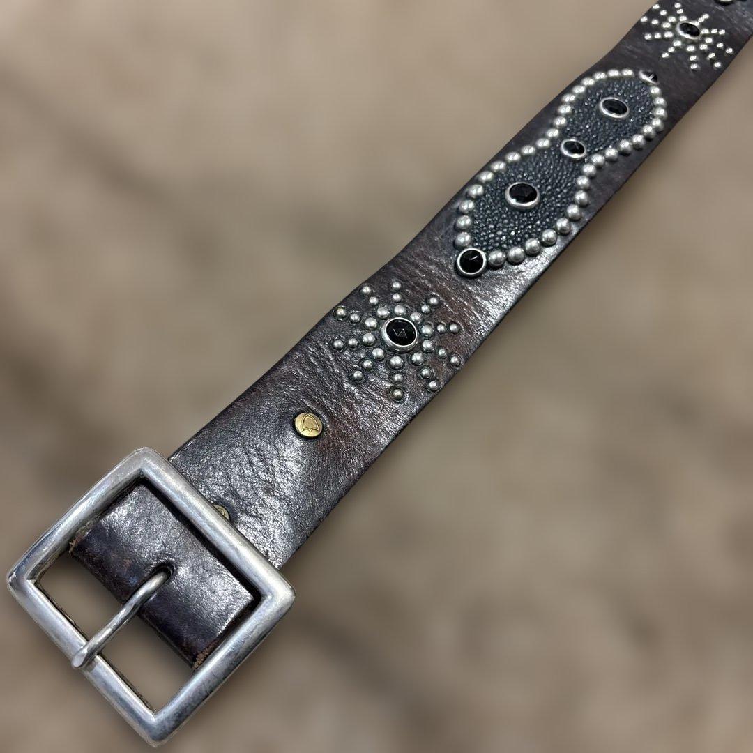 34inch ピーナッツ HTC スティングレイ レザースタッズベルト 茶芯