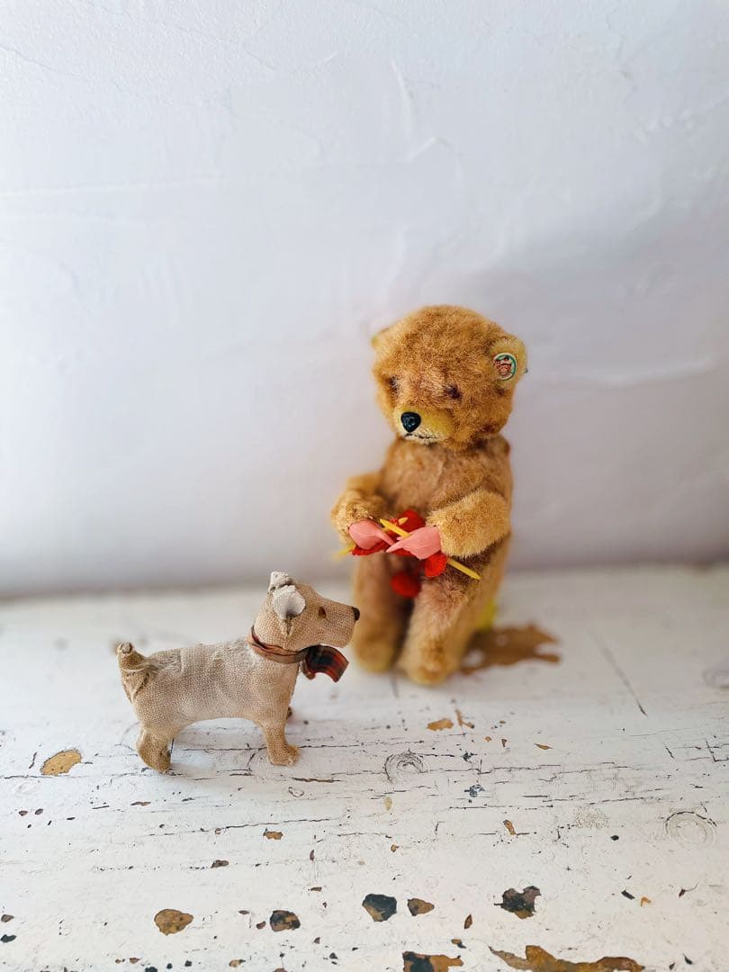 † † † ヴィンテージ ゼンマイ 編み物ベア　アンティークベア † † †