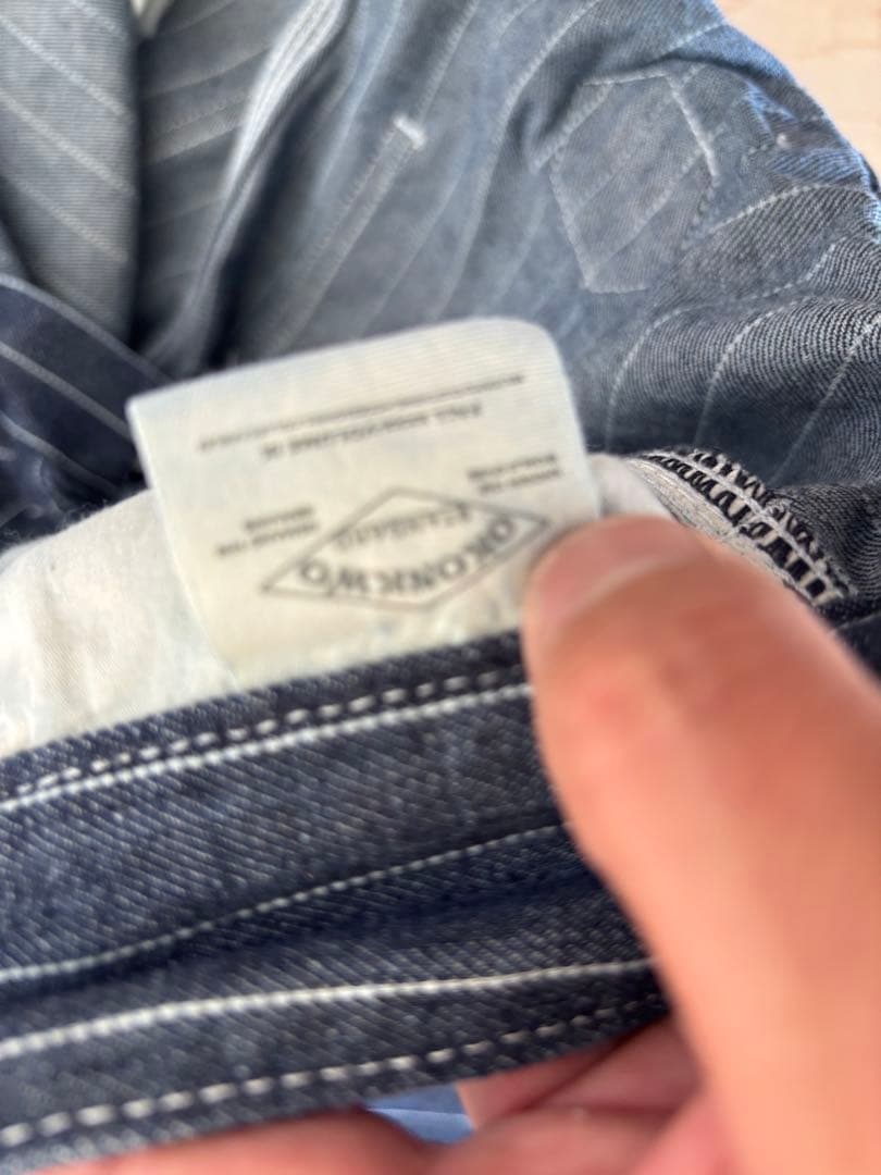 karakuストライプ柄 ワークパンツ サスペンダー付きウォバッシュ