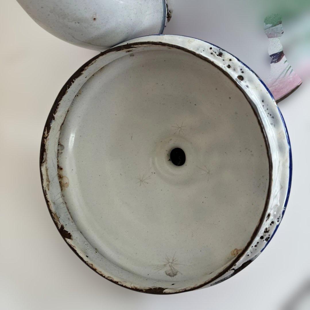 希少 フランスアンティーク Japy ポット ホーロー 薔薇パンジー ピンク