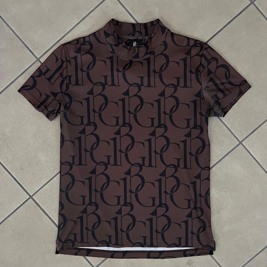 1piu1uguale3 GOLF モックネック　ハイネック　総柄　シャツ　茶色