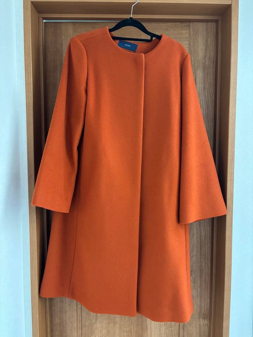 パ*7様 ウール混紡 ノーカラーオレンジコート