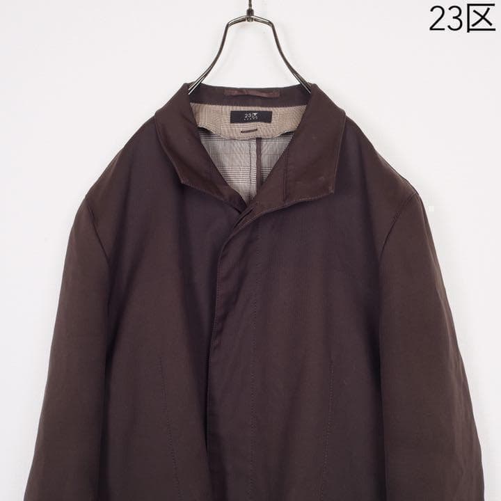 Y4823*23区☆ロング☆コート☆茶ブラウン☆グレンチェック