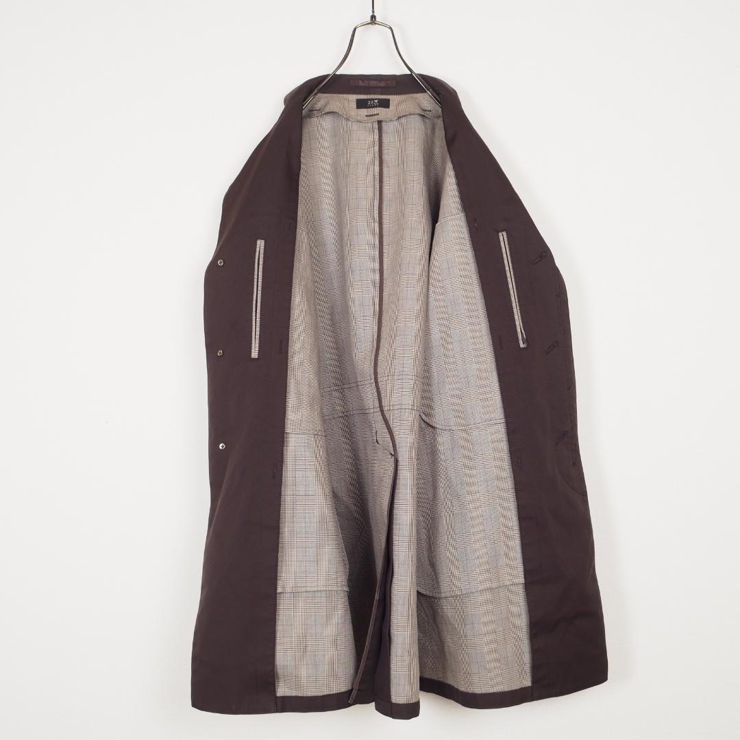 Y4823*23区☆ロング☆コート☆茶ブラウン☆グレンチェック