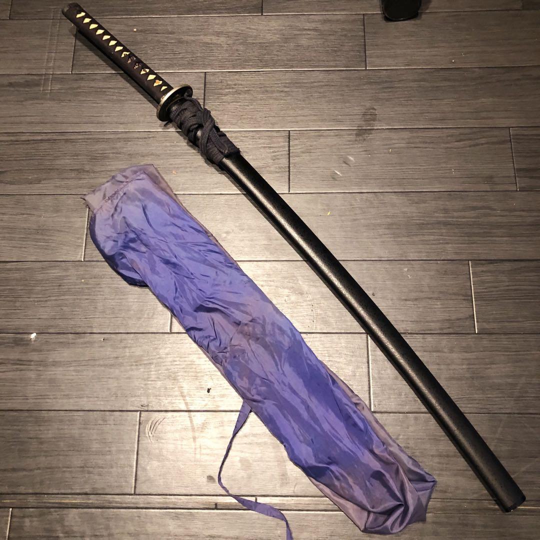 高級模造刀　高級居合刀　樋入り刀身　黒金拵え　高級居合刀　刀袋