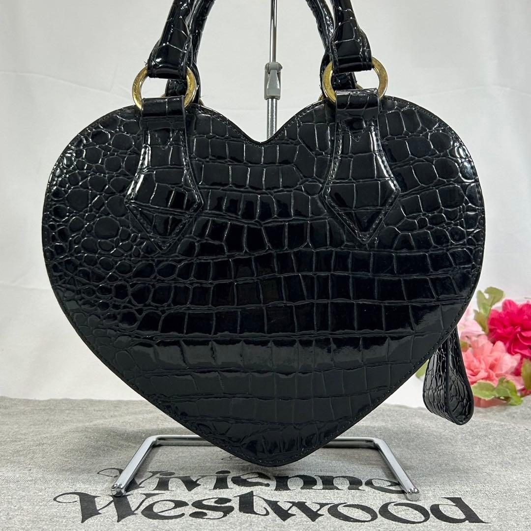 【美品】ヴィヴィアンウエストウッド ハンドバッグ レザー クロコ オーブ 黒