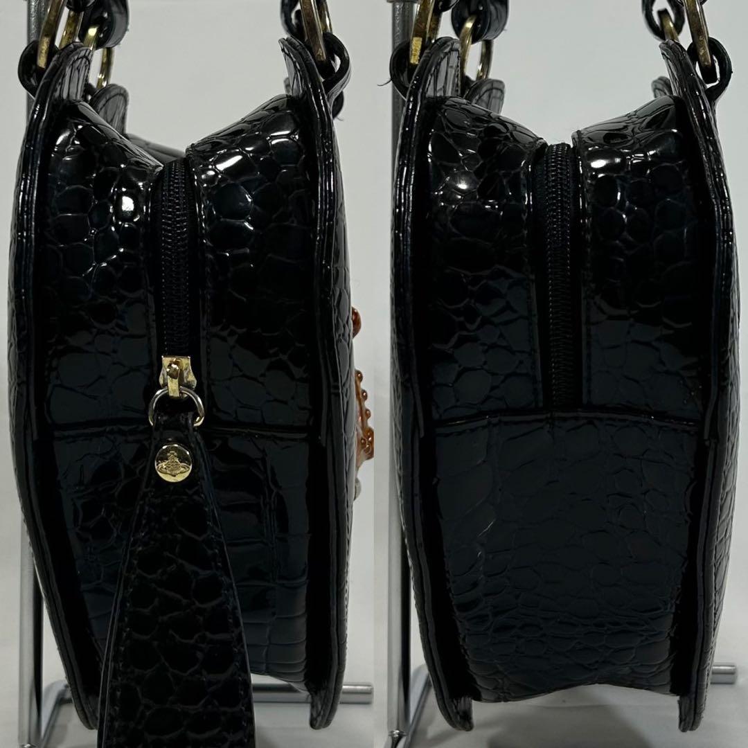 【美品】ヴィヴィアンウエストウッド ハンドバッグ レザー クロコ オーブ 黒