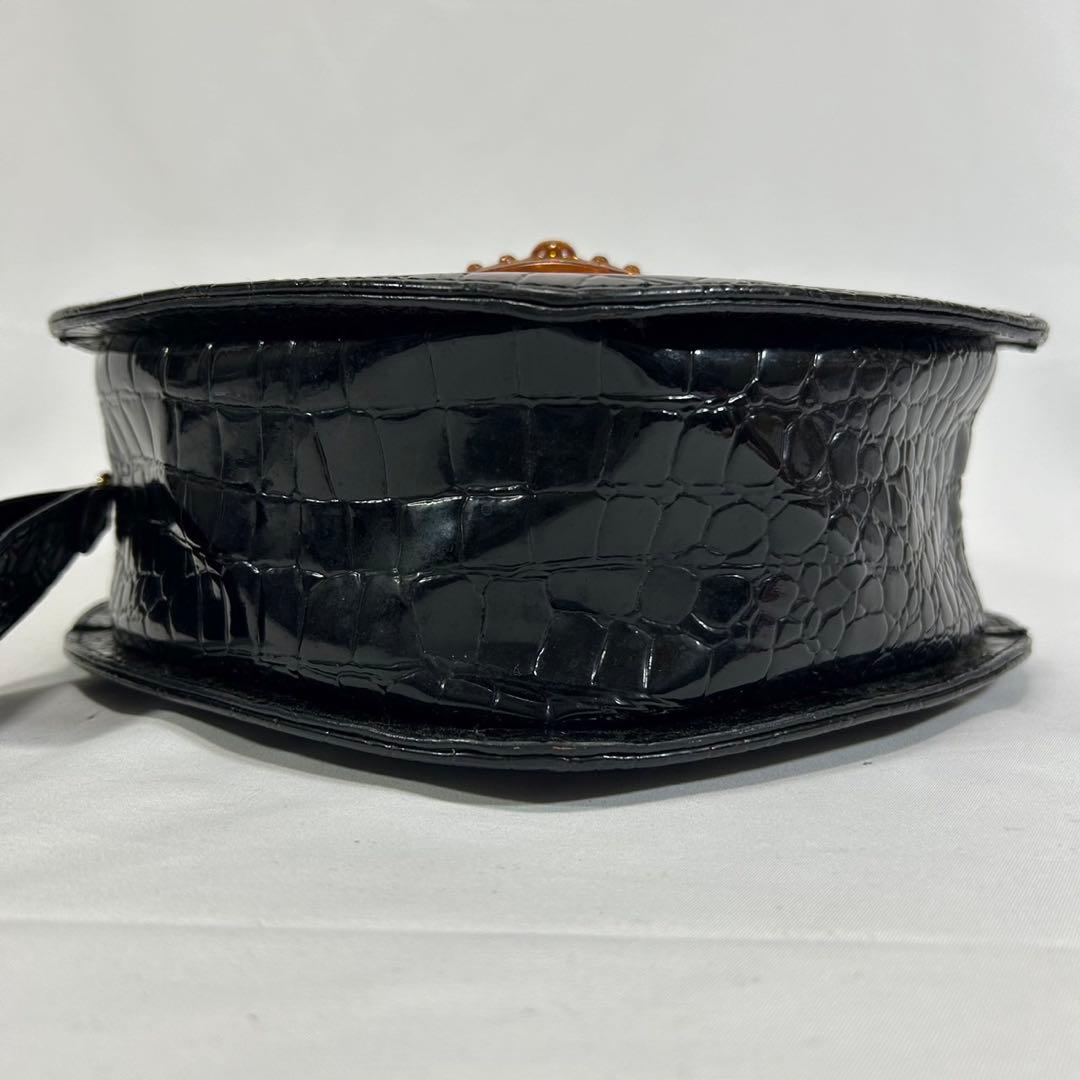 【美品】ヴィヴィアンウエストウッド ハンドバッグ レザー クロコ オーブ 黒