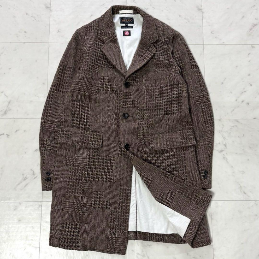 BEAMS+ ウールチェスターコート パッチワーク 千鳥格子 ゴアテックス社