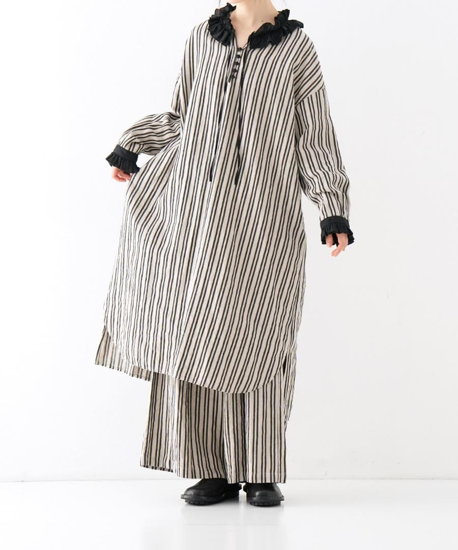 nest Robe リネンストライプフリルチュニック　ネストローブ　ワンピース