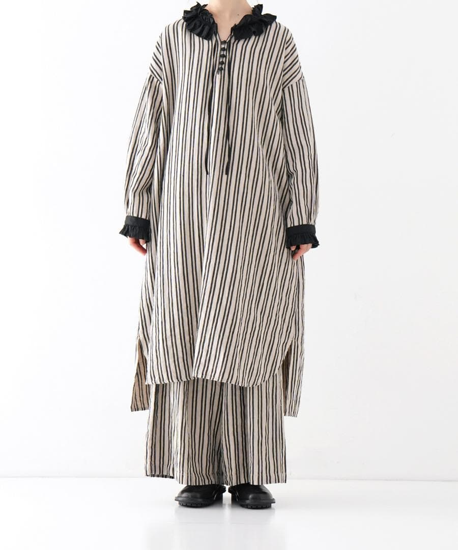 nest Robe リネンストライプフリルチュニック　ネストローブ　ワンピース