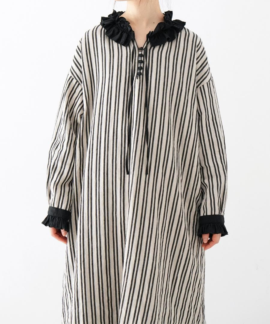 nest Robe リネンストライプフリルチュニック　ネストローブ　ワンピース