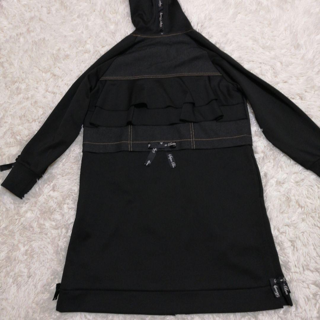 スーパービューティービジュー パールフード付きコート ワンピース 40 黒