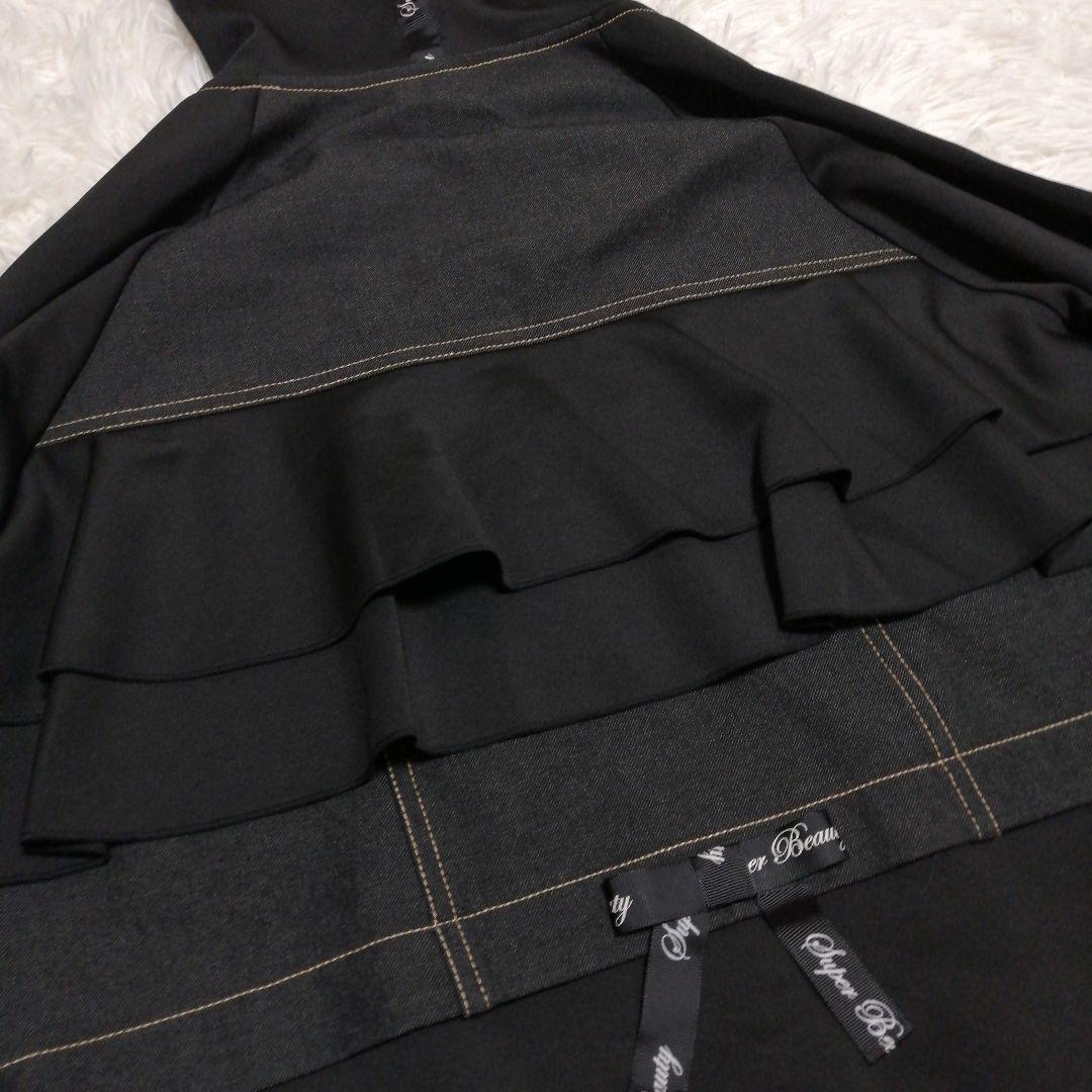 スーパービューティービジュー パールフード付きコート ワンピース 40 黒