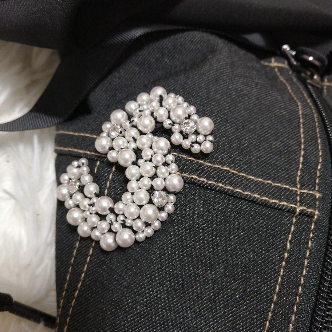 スーパービューティービジュー パールフード付きコート ワンピース 40 黒