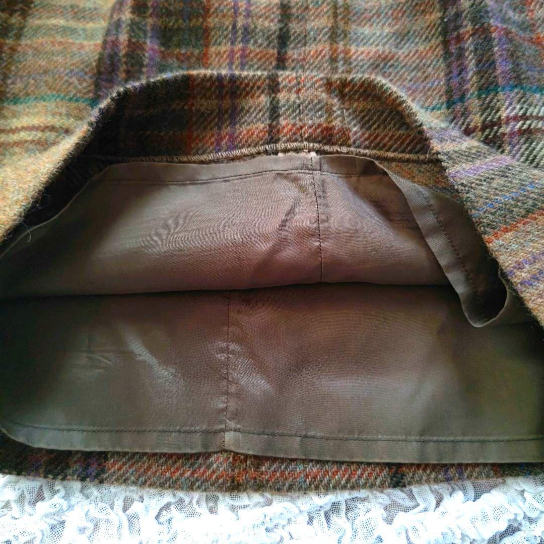 ラルフローレン　ウールアルパカ　チェック　ロゴ入り金具チェーン付　ミニスカート