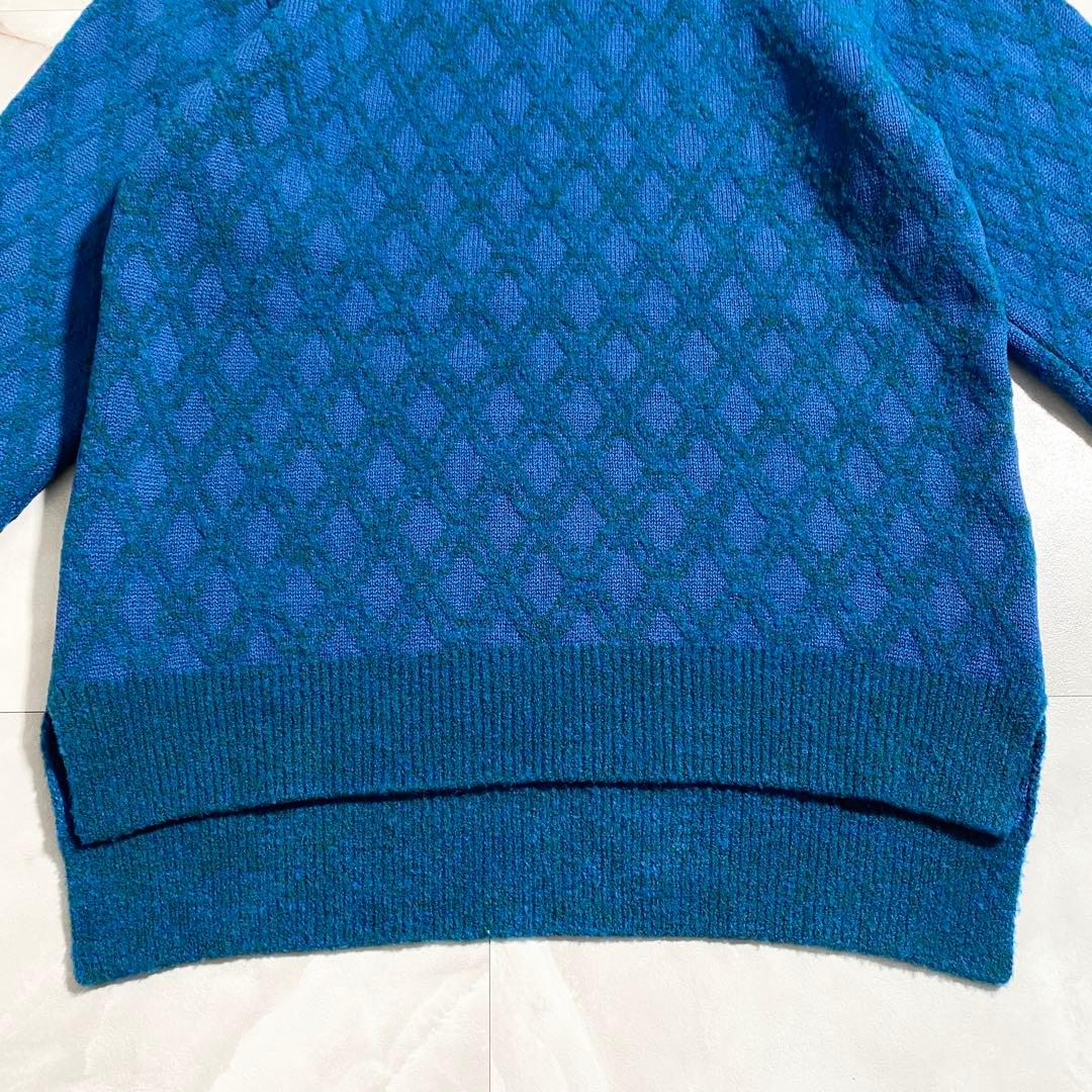A18307 美品 マツフジ メランジジャカードクルーネックニット 青3