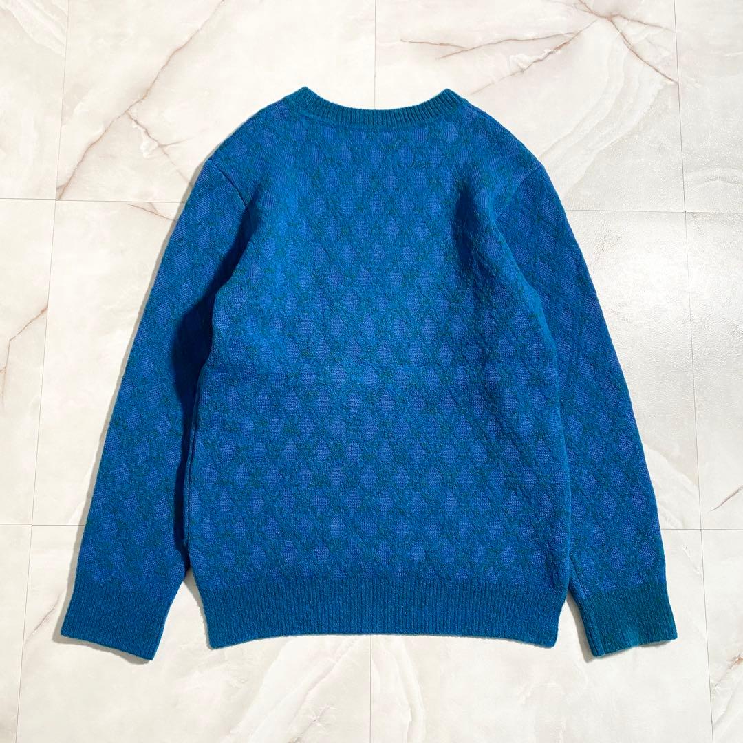 A18307 美品 マツフジ メランジジャカードクルーネックニット 青3