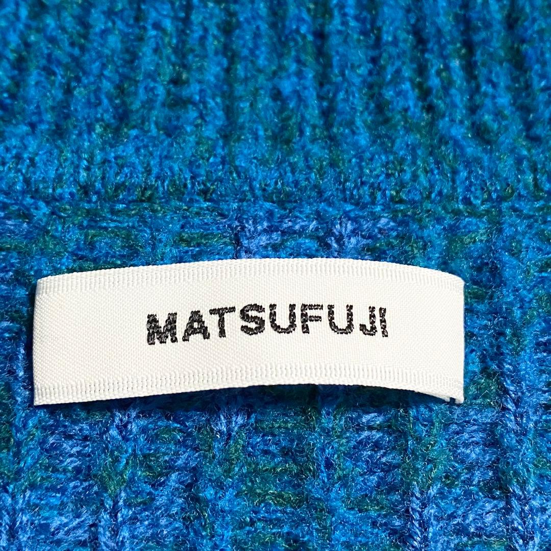 A18307 美品 マツフジ メランジジャカードクルーネックニット 青3