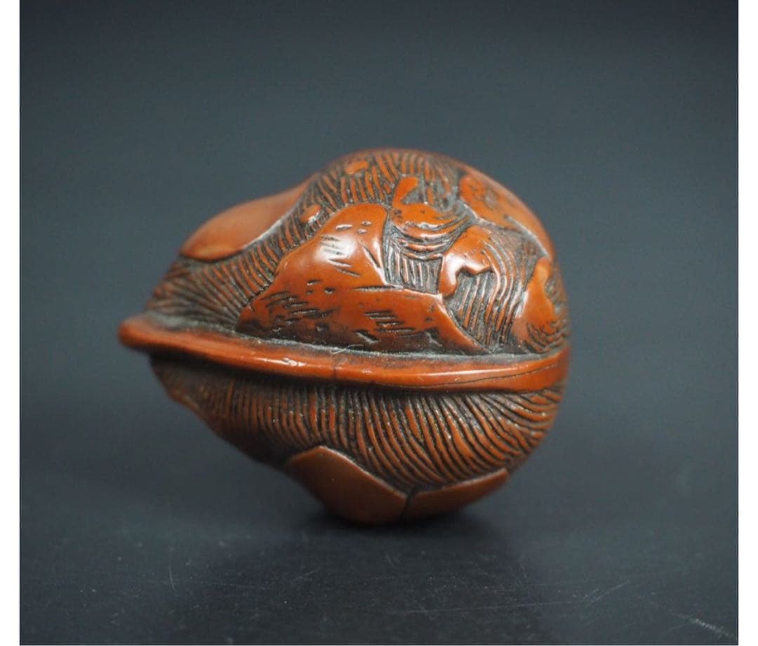 送料無料　江戸時代　胡桃彫 根付　高3.3ｃｍ　重5ｇ