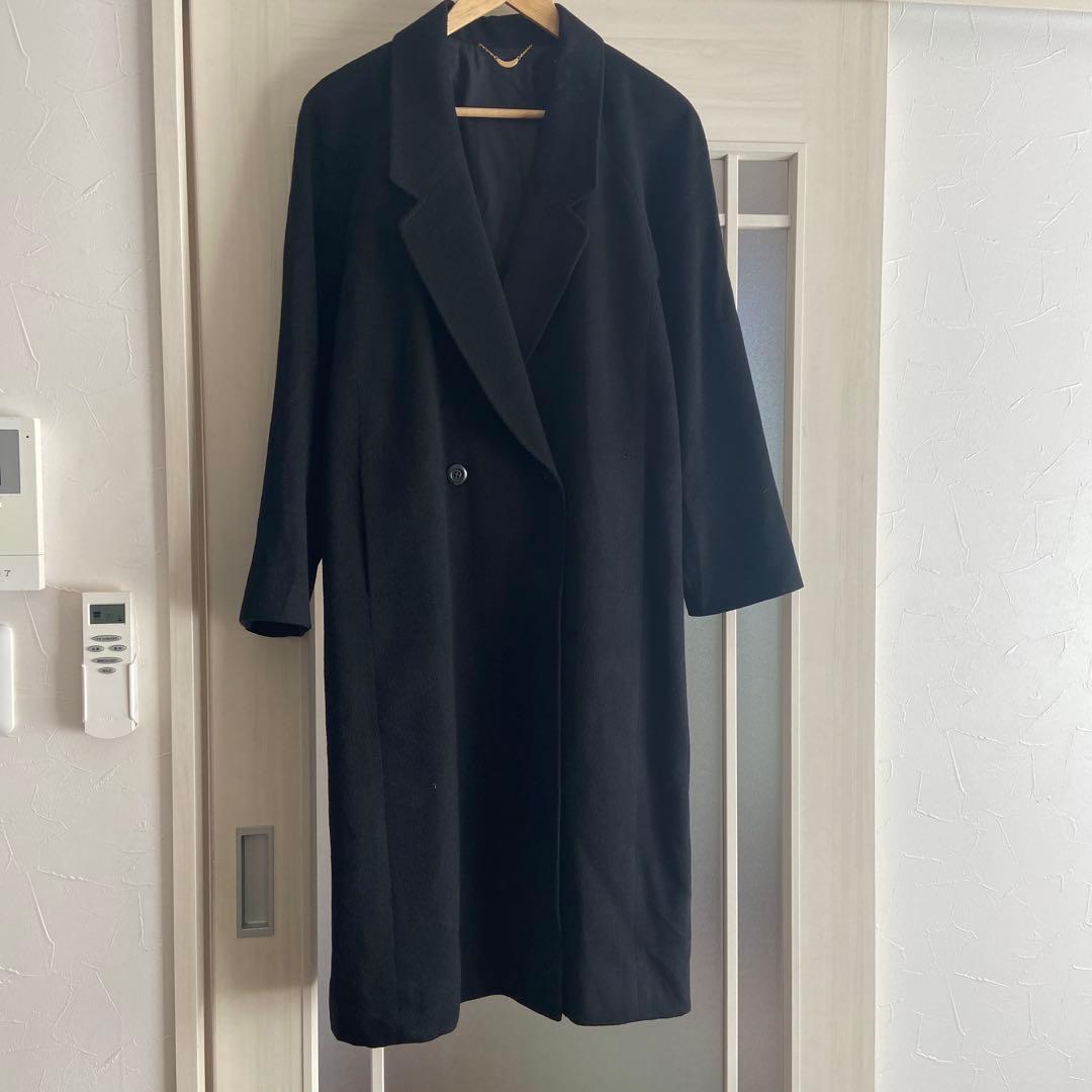 ブラック ダブルブレスト ロングコート 100%カシミヤ 13号 L〜サイズ