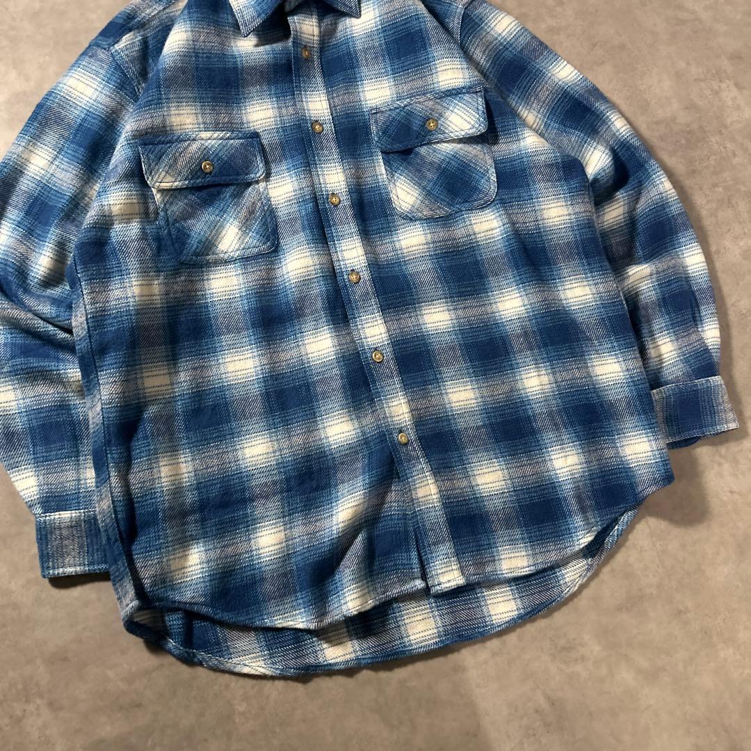 ヴィンテージ ブルー オンブレ シャドー チェック レトロ ネルシャツ