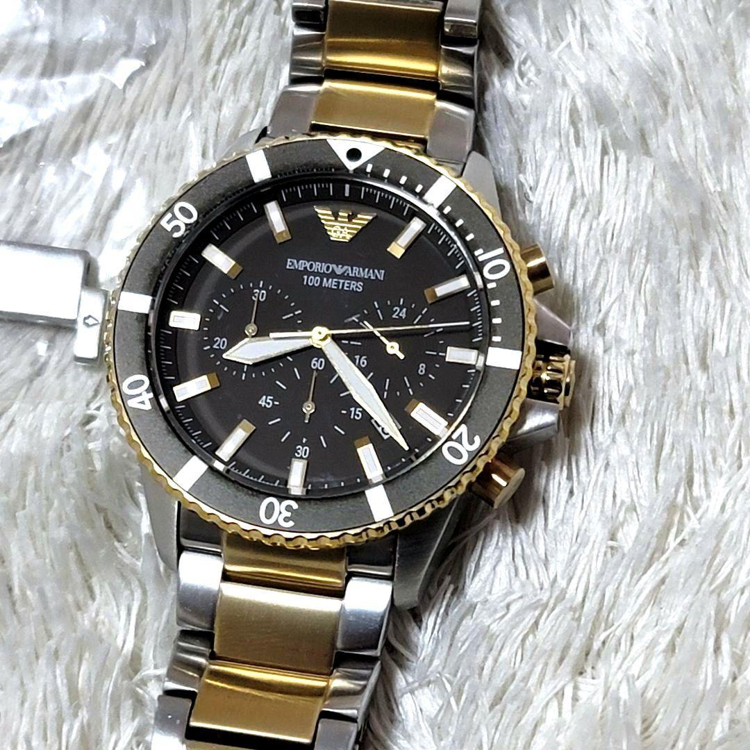エンポリオアルマーニ 腕時計 クロノグラフ ブラック ゴールド