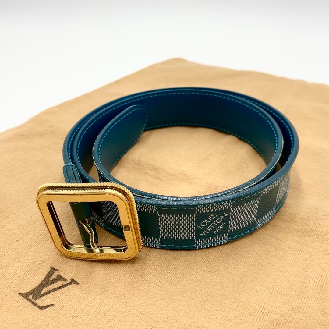LOUIS VUITTON ベルト シアン トレゾール ダミエ ライトブルー