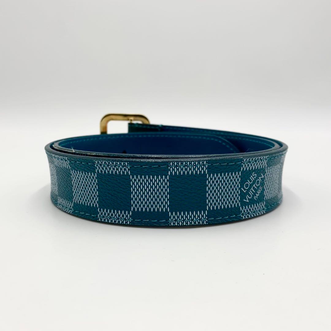 LOUIS VUITTON ベルト シアン トレゾール ダミエ ライトブルー