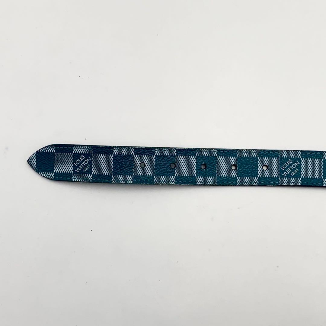 LOUIS VUITTON ベルト シアン トレゾール ダミエ ライトブルー