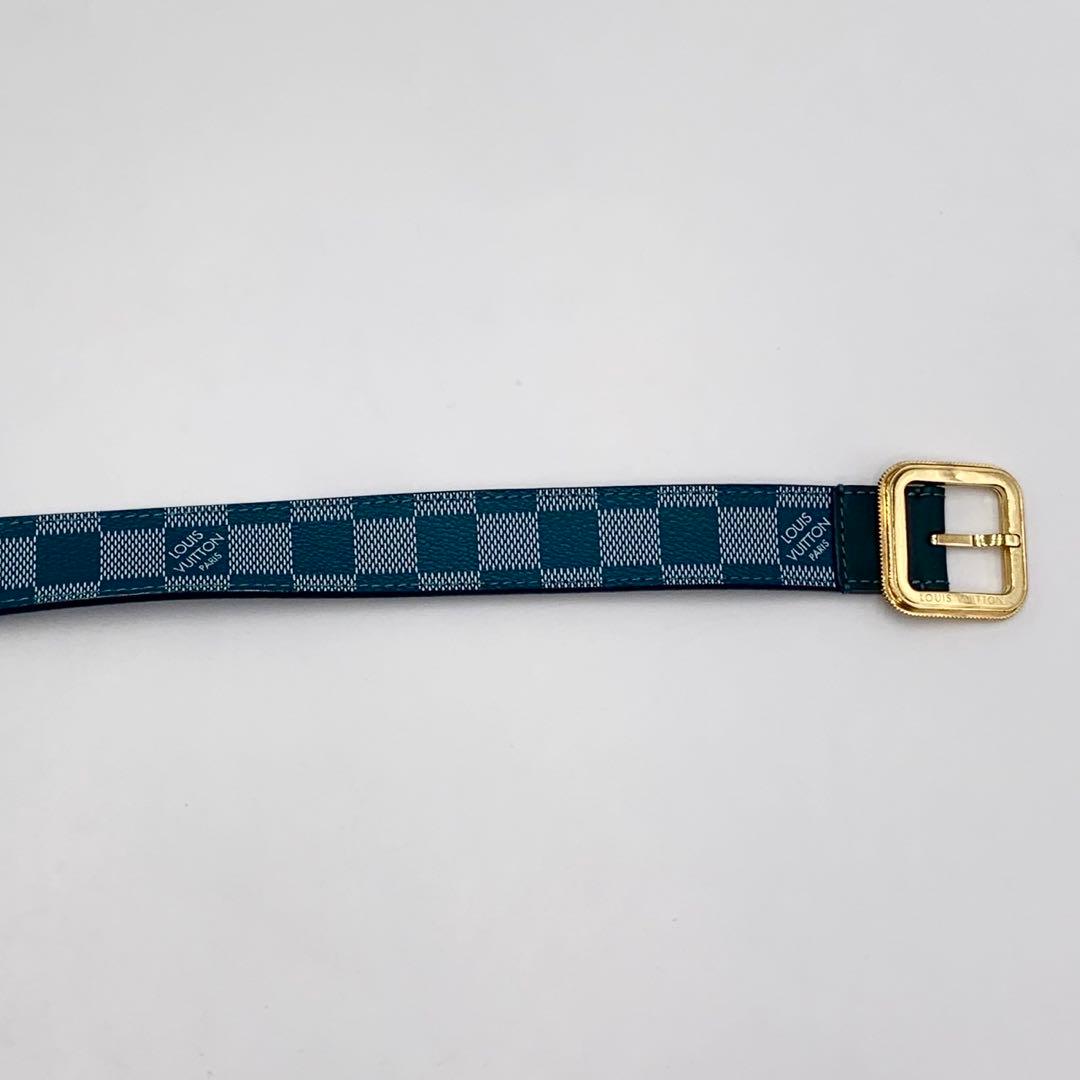 LOUIS VUITTON ベルト シアン トレゾール ダミエ ライトブルー