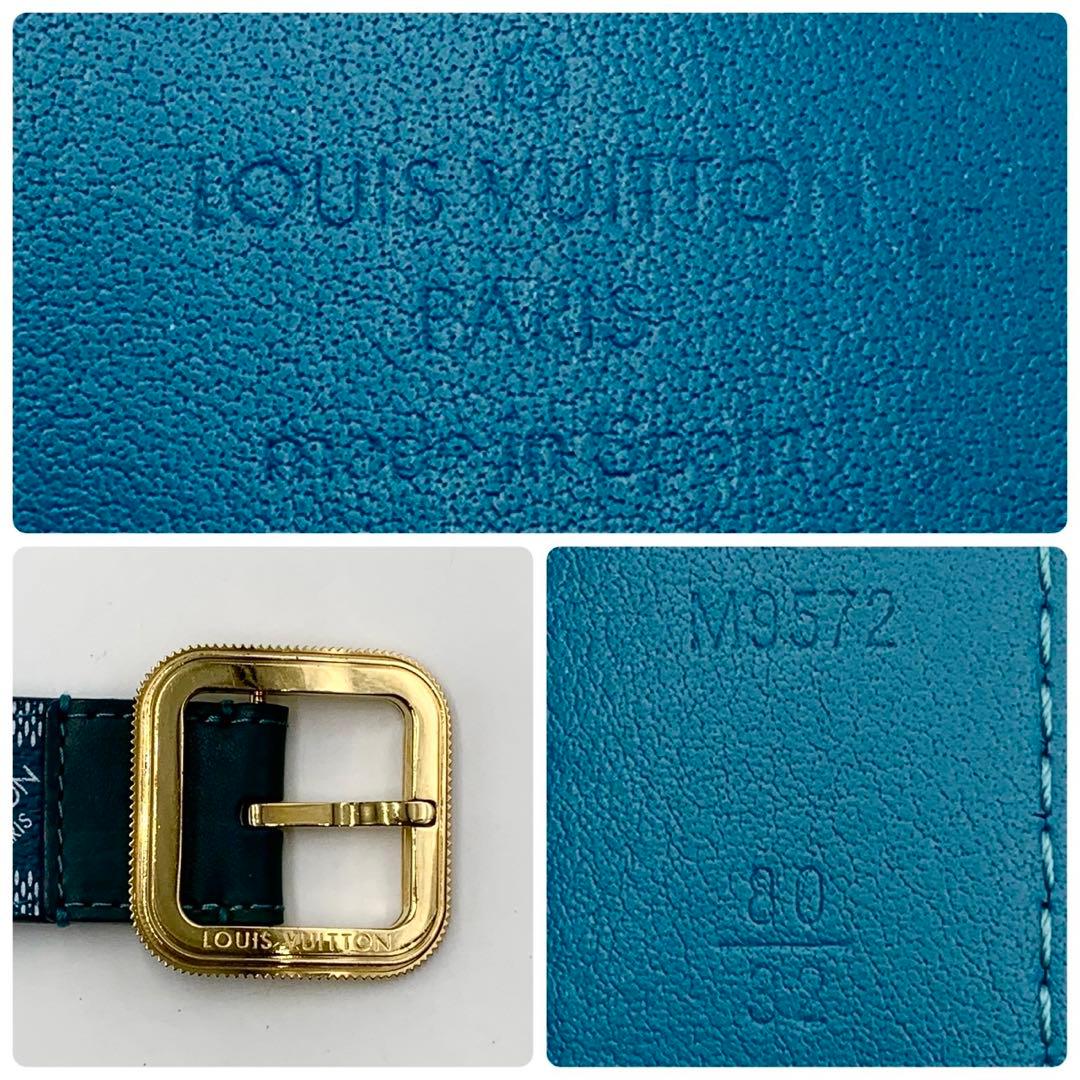 LOUIS VUITTON ベルト シアン トレゾール ダミエ ライトブルー