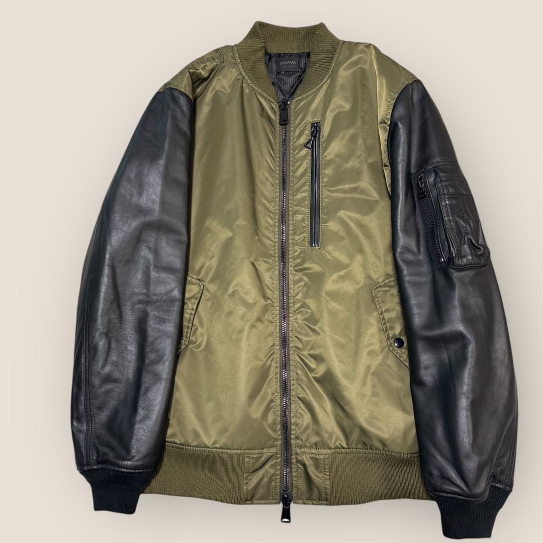 超美品⭐︎MMMM ラムレザー袖切替MA-1ブルゾン⭐︎