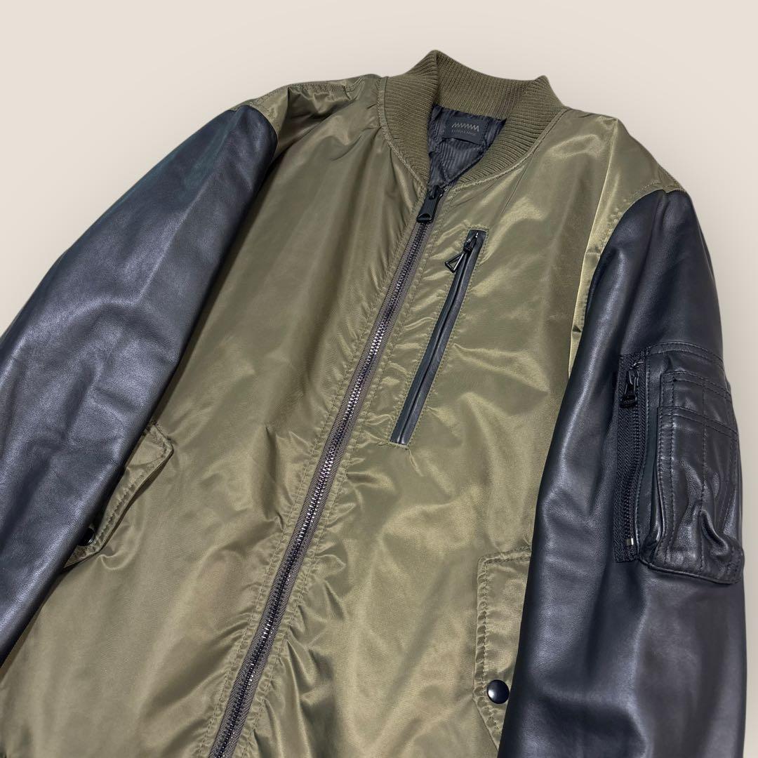 超美品⭐︎MMMM ラムレザー袖切替MA-1ブルゾン⭐︎