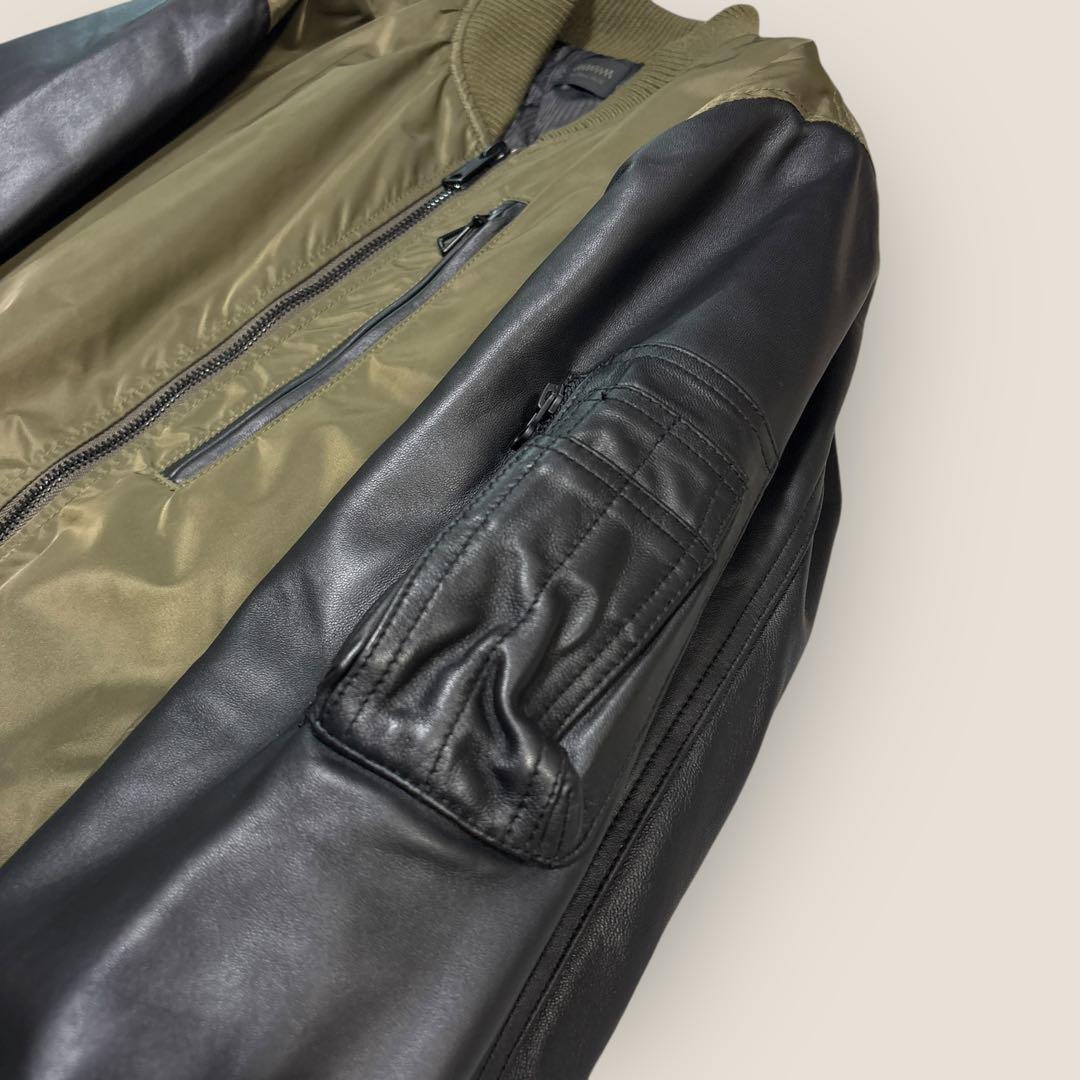 超美品⭐︎MMMM ラムレザー袖切替MA-1ブルゾン⭐︎