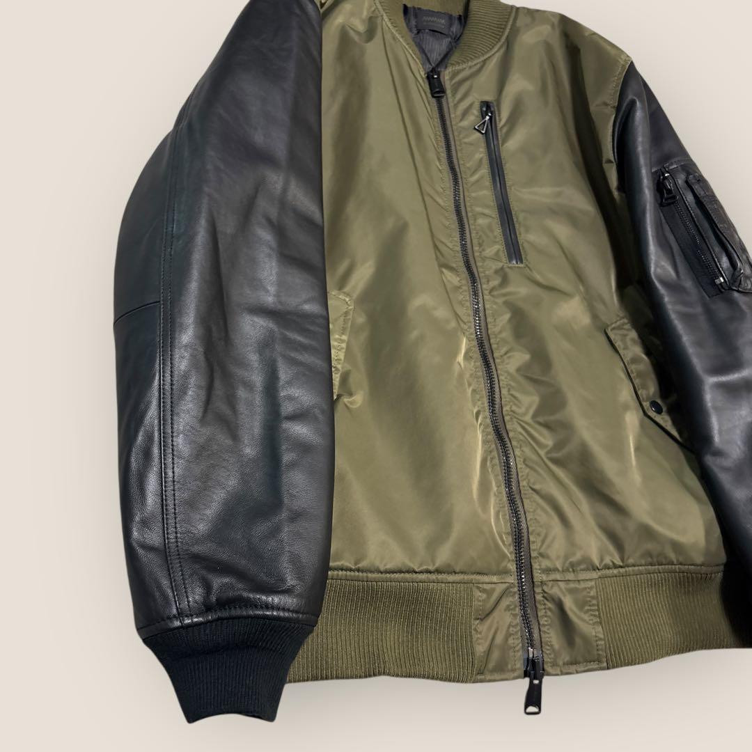 超美品⭐︎MMMM ラムレザー袖切替MA-1ブルゾン⭐︎